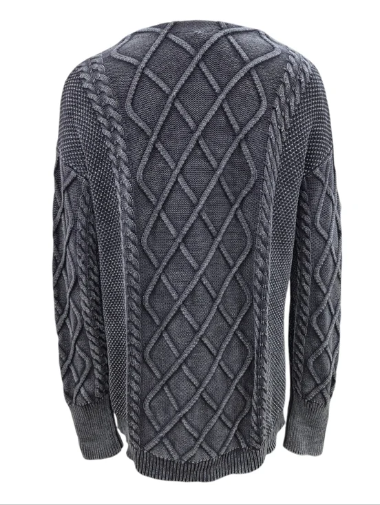 Easel cable knit cardigan sweater women's small ash gray burnout horn buttons - Picture 2 of 12